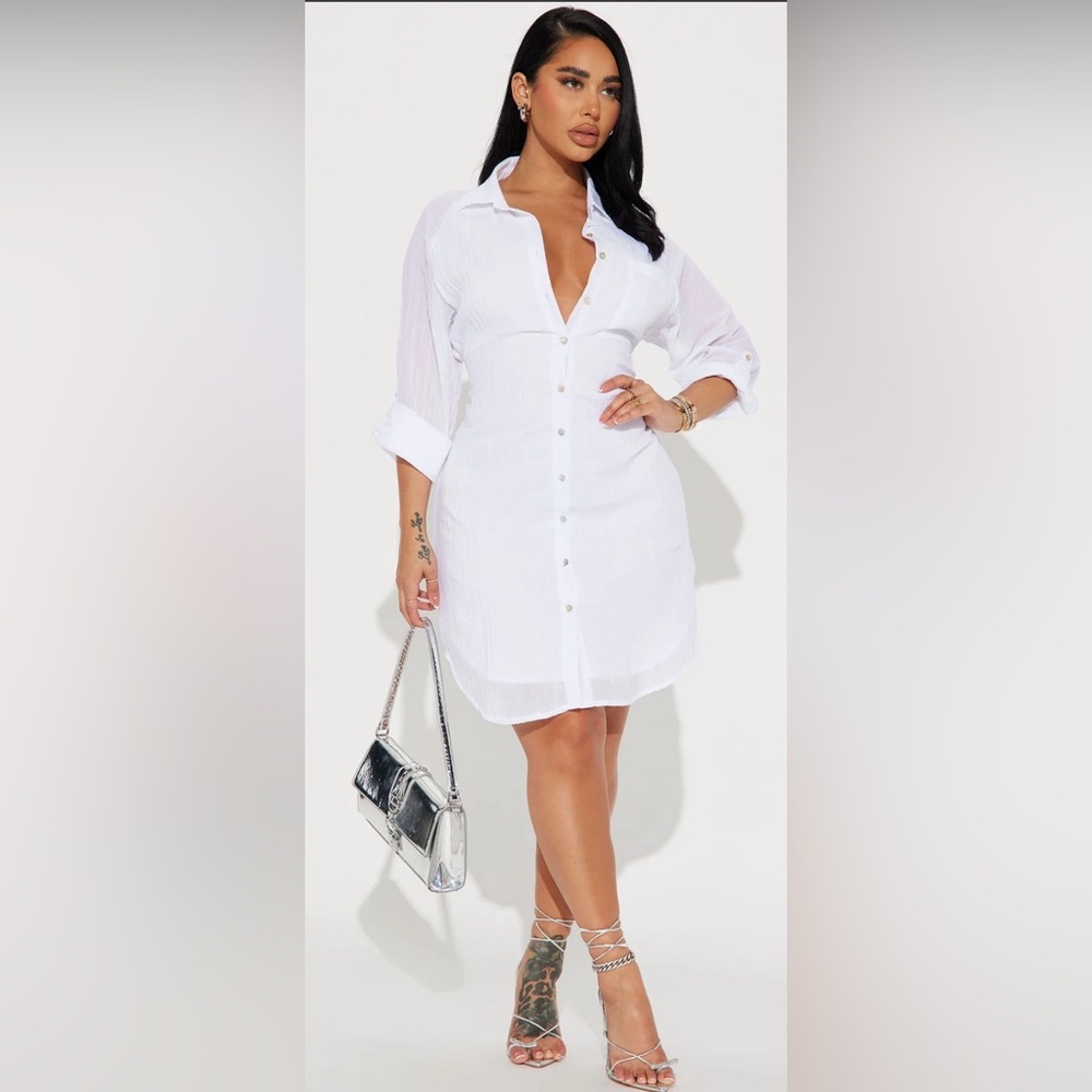 NWT Fashion Nova Out Of Office White Button Down Shirt Size S